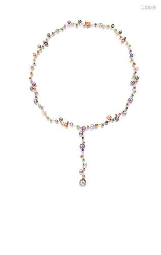 A Natural Pearl and Fancy Coloured Sapphire Necklace