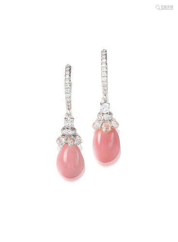 A Pair of Conch Pearl and Diamond Earrings