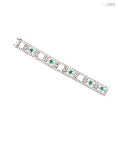 An Art Deco Diamond and Emerald Bracelet, by Cartier,  Circa 1930