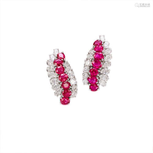 A Pair of Ruby and Diamond Earrings