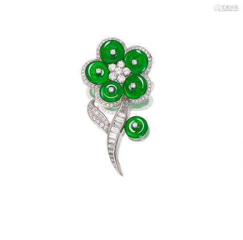 A Jadeite and Diamond Brooch