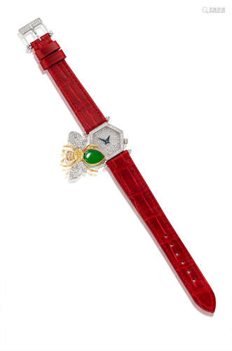 A Jadeite, Coloured Diamond and Diamond Novelty Ladies Wristwatch, by Anita So