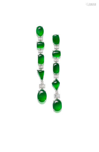 A Pair of Jadeite and Diamond Pendent Earrings, by Claudia Ma