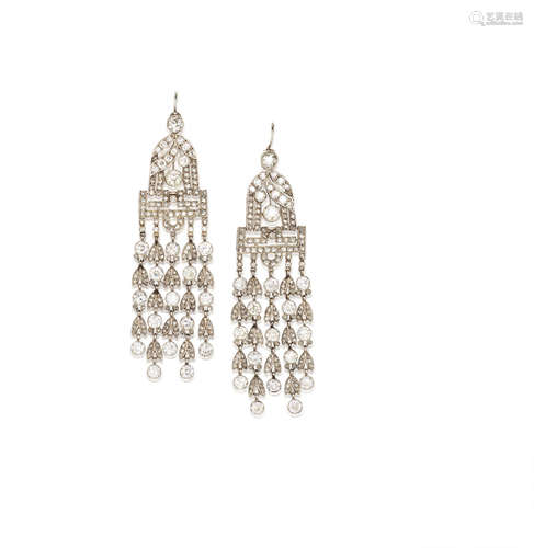 A Pair of Diamond Pendent Earrings