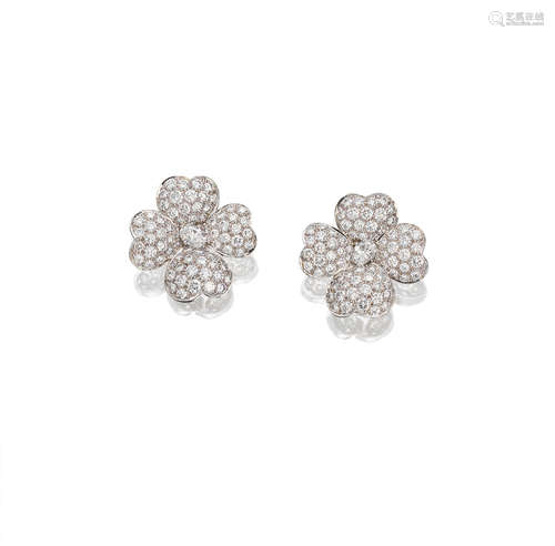 A Pair of Diamond 'Cosmos' Earrings, by Van Cleef and Arpels