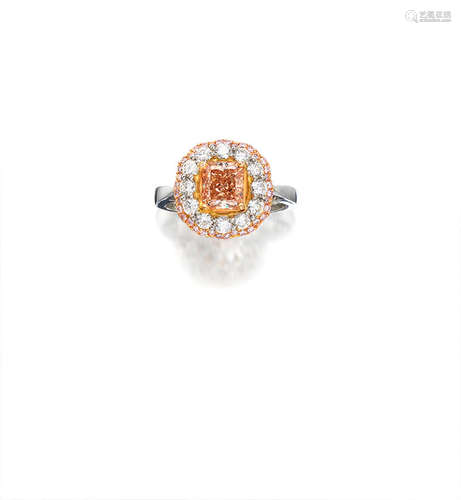 A Fancy Coloured Diamond and Diamond Ring