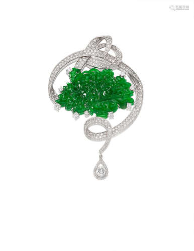 A Jadeite and Diamond brooch