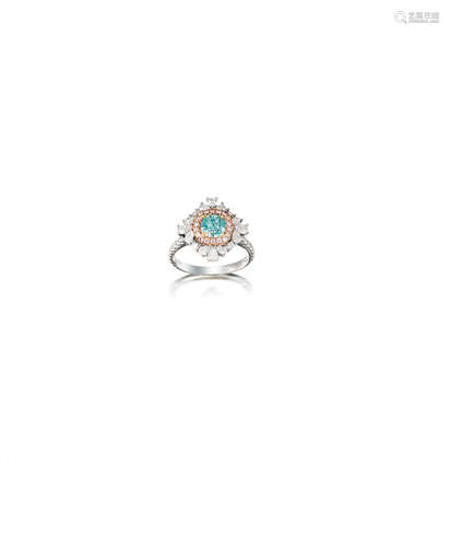 A Fancy Coloured Diamond and Diamond Ring