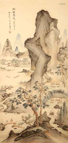 TANG HUI   (attributed to) Watery Landscape. ink and colour on paper, hanging scroll signed Baixia Wenyu Tang Ding, dated guiwei, with one seal of the artist 104.5 x 50.5cm. 湯慧（傳）   山水圖 設色紙本  立軸 款識：松豀高逸