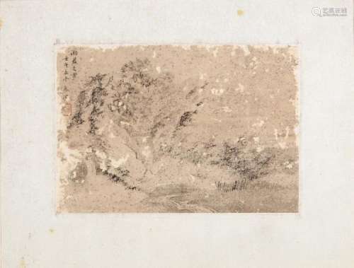 UNKNOWN Rocks with Bamboo ink on paper, framed album leaf signed Mujie, with one seal of the artist, dated Renwu (1882) 18 x 12.5cm. 竹石 水墨纸本   鏡框  款識：湘君之靈  壬午孟冬 慕潔 鈐印：  「□」