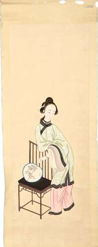 ANONYMOUS Seated Ladies ink and colour on paper, two hanging scrolls and a fragment, together with three further hanging scrolls. 105 x 54cm. (5) 佚名  仕女圖五幅 設色紙本   立軸