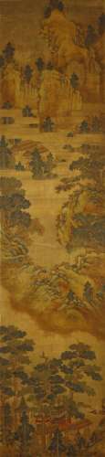 ANONYMOUS Hu’er Mountain ink and colour on silk, hanging scroll 166.5 x 39.5cm. 佚名 呼兒山 設色絹本   立軸 款識：呼兒山