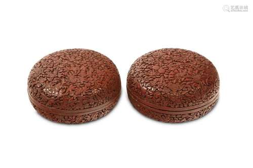 A PAIR OF CINNABAR LACQUER CIRCULAR BOXES AND C