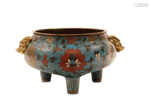 A CHINESE CLOISONNÉ ENAMEL TRIPOD CENSER. Yuan-Ear