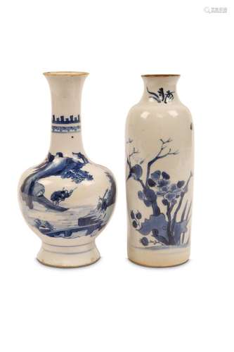 TWO  CHINESE  BLUE AND WHITE VASES. Qing Dynasty,