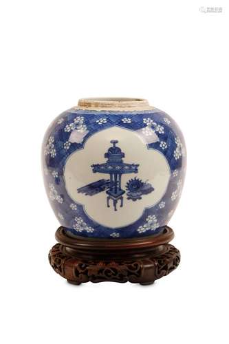 A  CHINESE BLUE AND WHITE 'HUNDRED TREASURES' JAR.