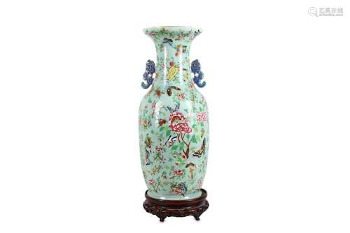 A CHINESE FAMILLE ROSE ENAMELLED CELADON-GROUND VA