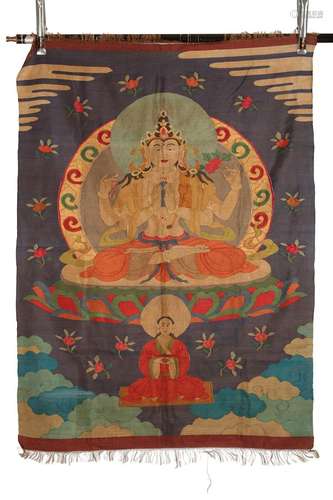 A CHINESE KESI WOVEN TEXTILE DEPICTING BUDDHA. 19t