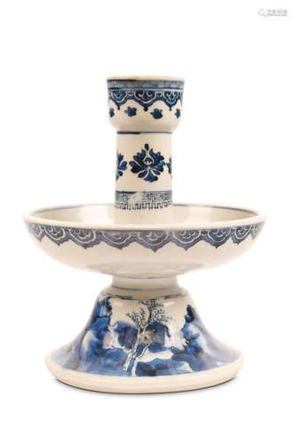 A  CHINESE BLUE AND WHITE CANDLE STICK. Qing Dynas