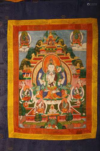 A THANGKA DEPICTING SADAKSARI AVALOKITESHVARA. Mon