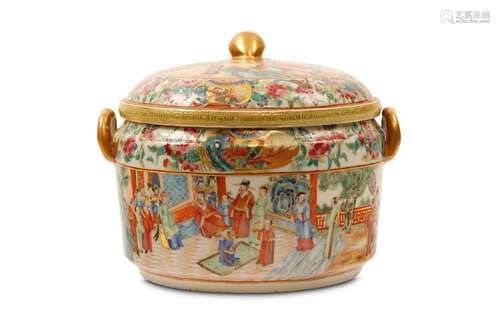 A CANTON FAMILLE ROSE FOOD WARMER, COVER AND LINER