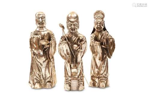 THREE SILVER FIGURES. Circa 1900. Each modelled in