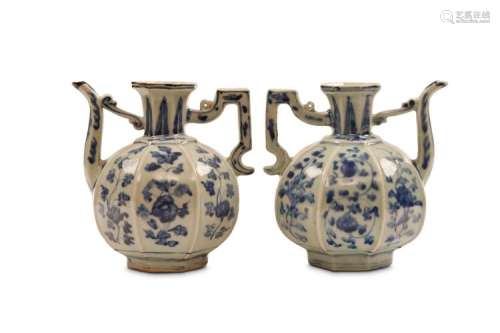 A NEAR PAIR OF CHINESE OCTAGONAL BLUE AND WHITE EW
