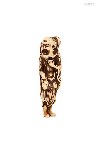 A LARGE IVORY NETSUKE OF GAMA SENNIN. 18th Century