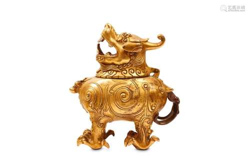 A GILT BRONZE ‘LUDUAN’ INCENSE BURNER. The mythica