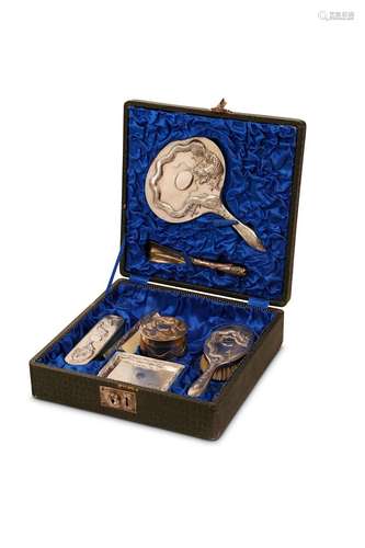 A SILVER VANITY SET. Circa 1930. Comprising of a m