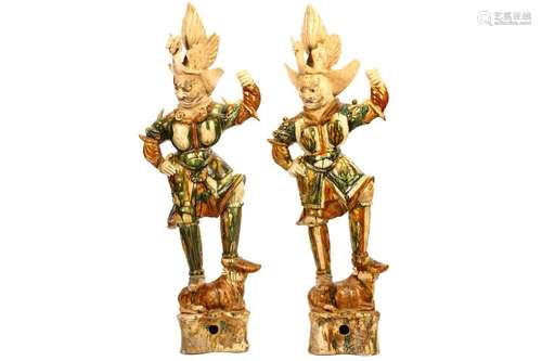 TWO SANCAI-GLAZED POTTERY FIGURES OF LOKAPALA. Tan