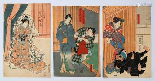 KIYOCHIKA AND OTHERS. 19th Century. One framed tri