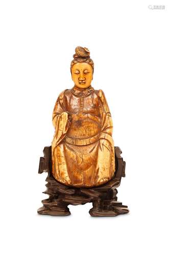 AN IVORY MODEL OF A LADY. Ming Dynasty. Seated in