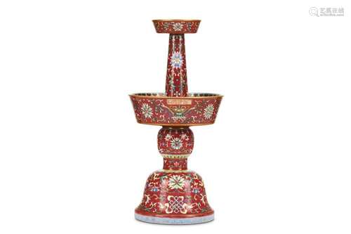 A CHINESE FAMILLE ROSE CANDLE STICK. Qing Dynasty,