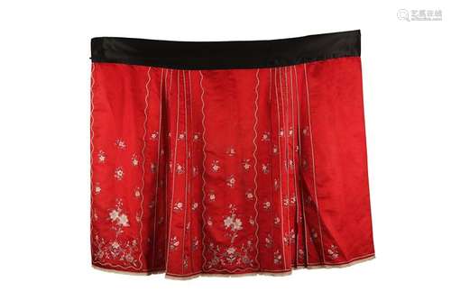 A RED-GROUND LADY'S SKIRT. Late Qing Dynasty. Embr