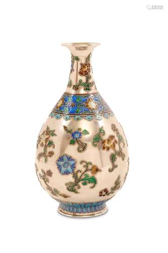 A CHINESE ENAMELLED SILVER VASE. Early 20th Centur