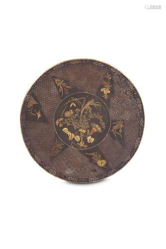 A KOMAI STYLE IRON DISH. Meiji period. Inlaid with