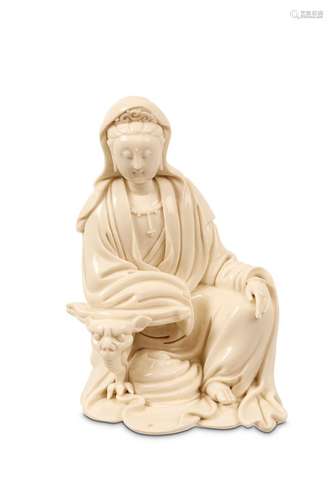 A BLANC DE CHINE SEATED GUANYIN. 20th Century. Sea