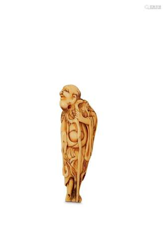 AN IVORY NETSUKE OF AN IMMORTAL. 18th Century. Sta