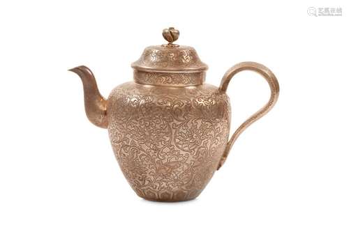 A WHITE METAL TEAPOT AND COVER. 19th / 20th Centur