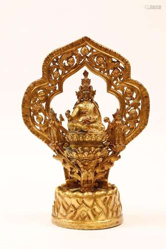 A BRONZE MODEL OF PADMASAMBHAVA WITH MANDARAVA AND