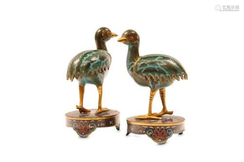 A PAIR OF CLOISONNÉ ENAMEL QUAILS. 19th / 20th Cen