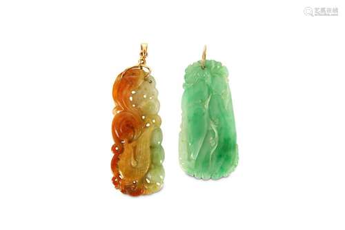 TWO  CHINESE JADEITE PENDANTS. 20th Century. One c