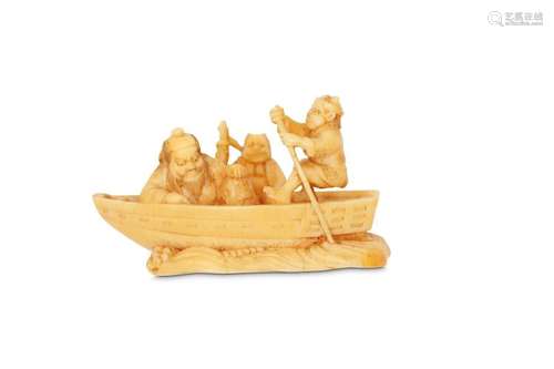 AN IVORY NETSUKE OF SHOKI AND ONI. 19th Century. T