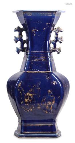 A GILT-DECORATED POWDER BLUE VASE. Qing Dynasty. W