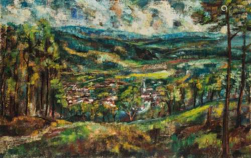 unknown artist, view on Esslingen - Zell, oil/canvas