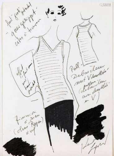 Karl Lagerfeld, born 1933 Hamburg, Fashion sketch, felt