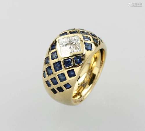 18 kt gold ring with sapphires and diamonds