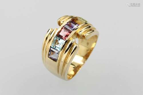 18 kt gold ring with coloured stones