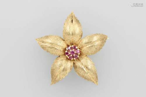 14 kt gold blossom brooch with rubies